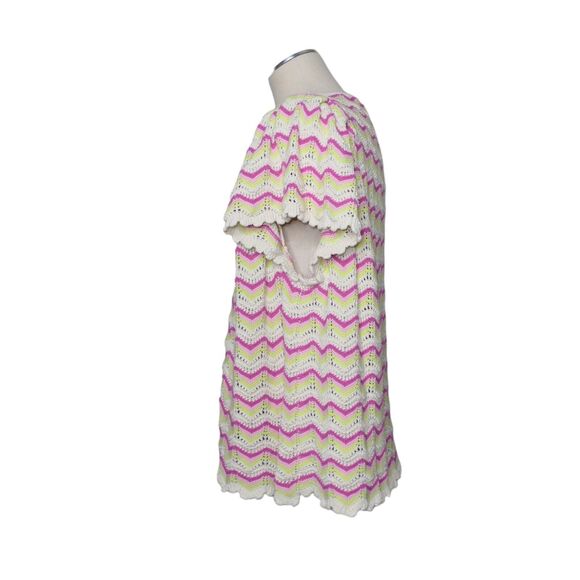 Torrid Women's Sz 6 Crochet Loose Knit Flutter Sleeve Zigzag Top Pink White EUC - Picture 8 of 16